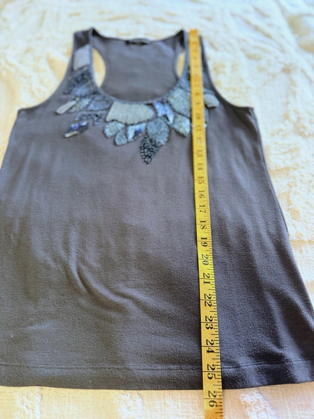 Twenty One Forever 21 Gray Beaded Embellished Racerback Tank Top M Y2K - Picture 9 of 10